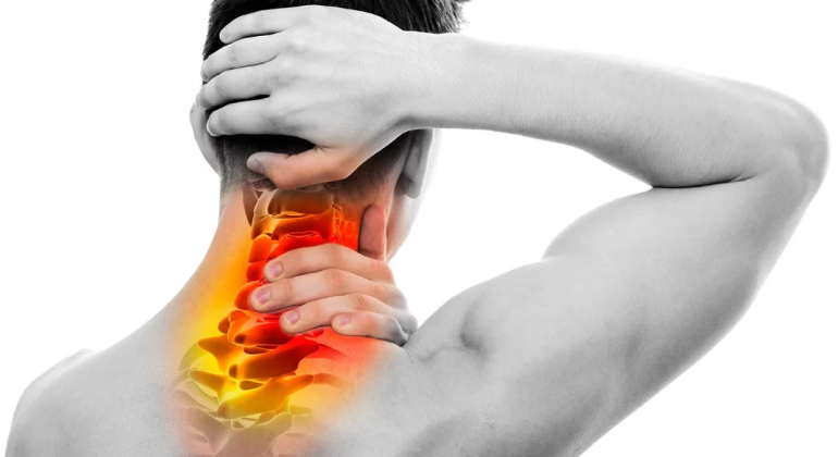Person holding neck in pain, illustrating cervical spondylitis